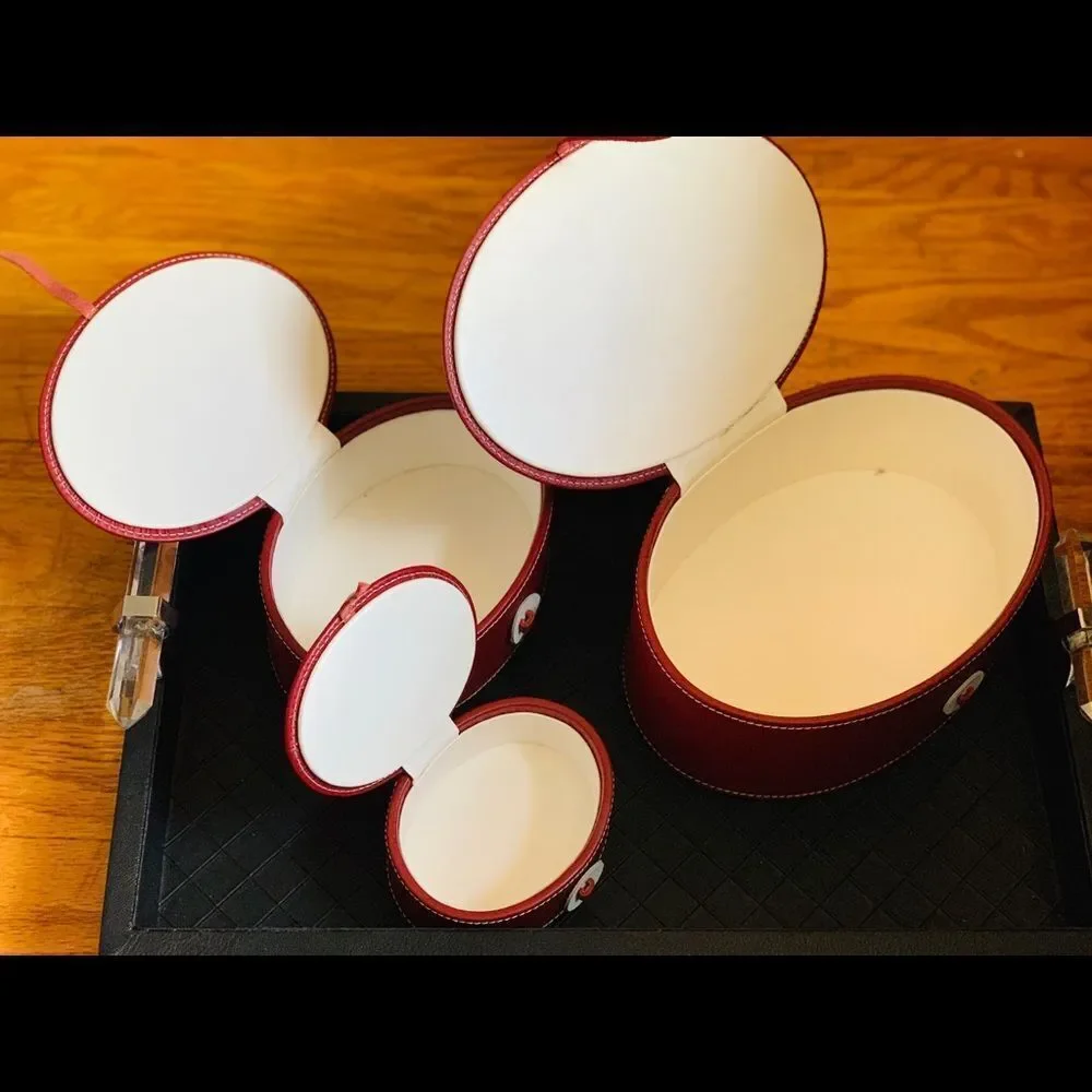 Swing Set of 3 Red Leather Oval Boxes